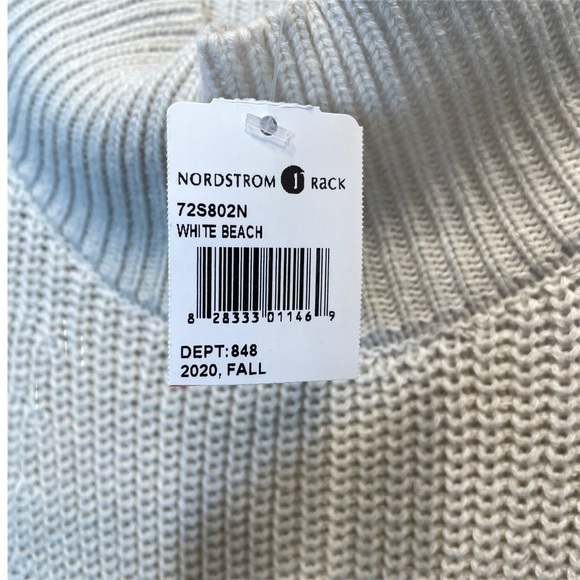 RDI Nordstrom Mock Neck Kangaroo Pocket Ribbed Tunic Sweater White Beach Tan New - Picture 5 of 7